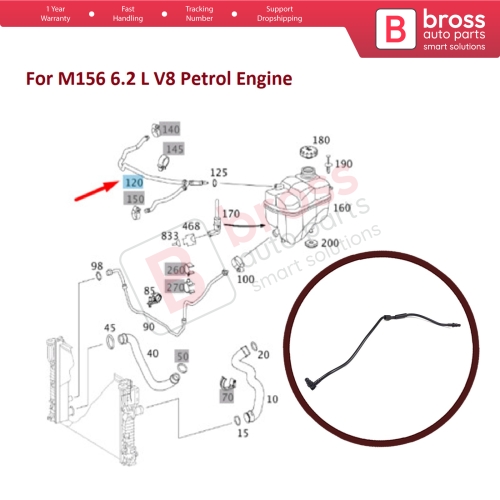 Engine Coolant Overflow Hose Vent Tube Breather Pipe 2115011625 for Mercedes W211 E63 AMG C219 CLS63 AMG M156 6.2 L Engine