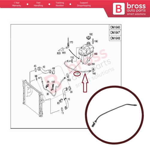 Engine Coolant Overflow Hose Vent Tube Breather Pipe 2115011525 for Mercedes E Class W211 OM646 2.1 D