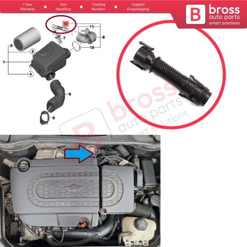 Filtered Air Intake Breather Pipe Hose for Mini R55 R56 R57 R58 R59 R60 R61 BMW N47N Engine 13718513538