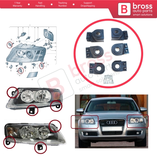 Headlight Holder Mount Repair Bracket Tab Set Left Right Side for Audi A6 C6 S6 RS6 Avant Quattro Allroad 2004-2011 4F0998122 4F0998121