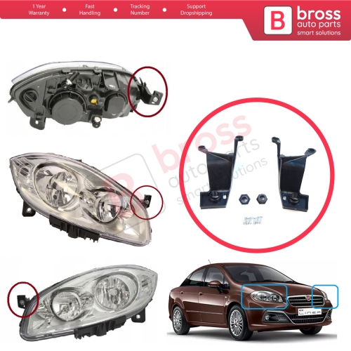 Headlight Holder Mount Repair Bracket Tab Set Left Side for Fiat Linea 323 110 2007-2018 51785219 51776318