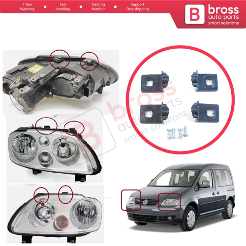 Headlight Holder Mount Repair Bracket Tab Set Left Right Side for VW Touran MK1 2003-2010 Caddy MK3 2004-2010 Pre-Facelift 1T0998225 1T0998226
