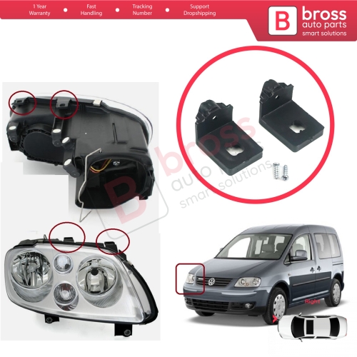 Headlight Holder Mount Repair Bracket Tab Set Right Side for VW Touran MK1 2003-2010 Caddy MK3 2004-2010 Pre-Facelift 1T0998225