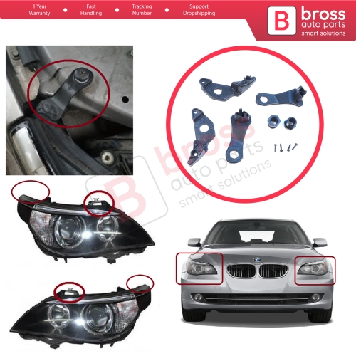 Headlight Holder Mount Repair Bracket Tab Set Left Right Side for BMW 5 Series E60 E61 2003-2010 63126941478 63126949633