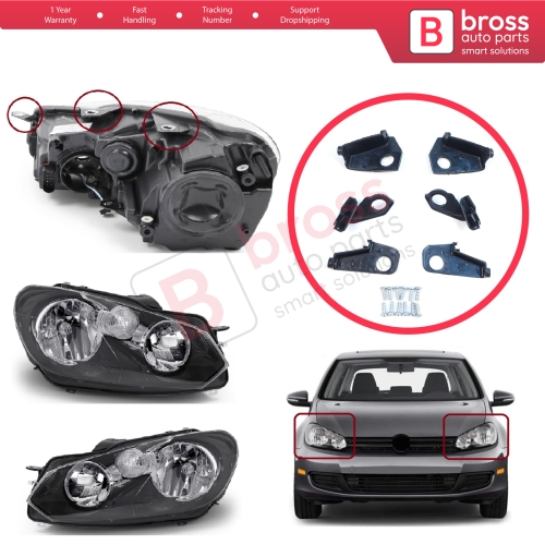 Headlight Holder Mount Repair Bracket Tab Set Left Right Side for VW Golf MK6 5K AJ5 2008-2013 Convertible 517 2011-2016 5K0998225 5K0998226