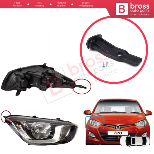 Headlight Holder Mount Repair Bracket Tab Set Right Side for Hyundai I20 MK1 PB Facelift 2012-2015 921021J570