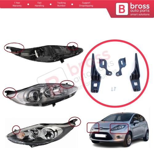 Headlight Holder Mount Repair Bracket Tab Set Left Right Side for Ford Fiesta MK6 CB1 CCN B299 B409 2008-2013 8A6113W030 8A6113W030
