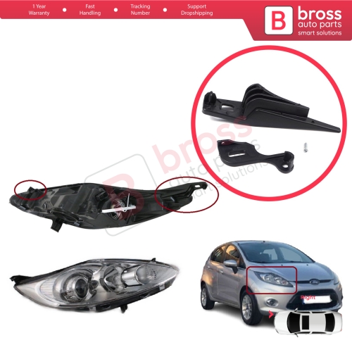 Headlight Holder Mount Repair Bracket Tab Set Right Side for Ford Fiesta MK6 CB1 CCN B299 B409 2008-2013 8A6113W029