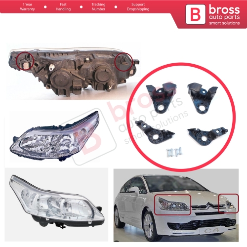 Headlight Holder Mount Repair Bracket Tab Set Left Right Side for Citroen C4 MK1 LC Coupe MK1 THE 2004-2010 621283 621284