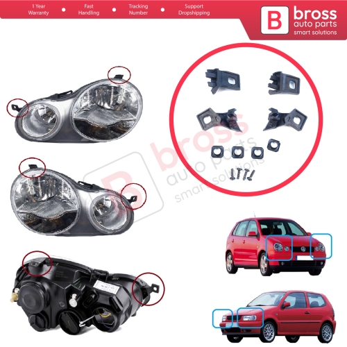 Headlight Holder Mount Repair Bracket Tab Set Left Right Side for VW Polo MK3 MK4 6N 9N 1994-2008 6Q0998225 6Q0998226