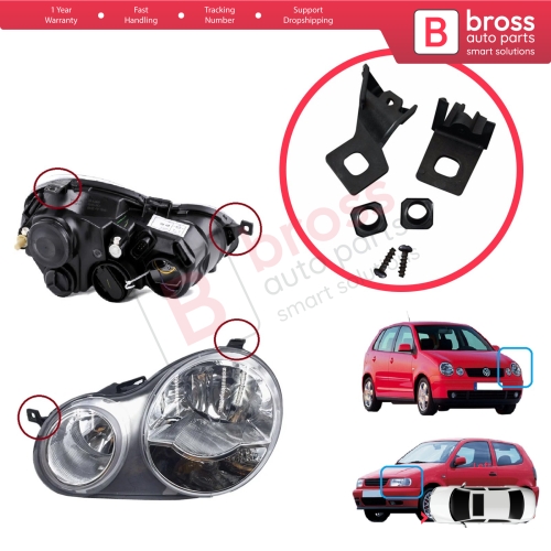 Headlight Holder Mount Repair Bracket Tab Set Left Side for VW Polo MK3 MK4 6N 9N 1994-2008 6Q0998225