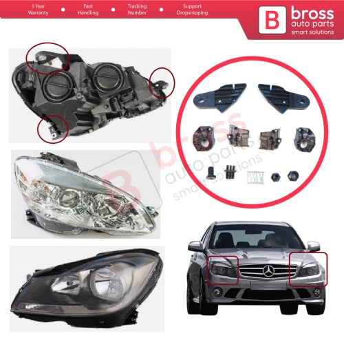 Headlight Holder Mount Repair Bracket Tab Set Left Right Side for Mercedes C Class W204 S204 C204 2007-2014 CL203 A2048201114 A2048201214