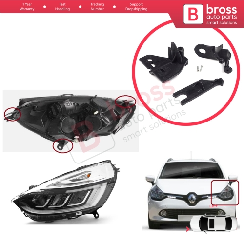 Headlight Holder Mount Repair Bracket Tab Set Left Side for Renault Clio MK4 BH KH Estate HB Van 2012-2020 260603442R