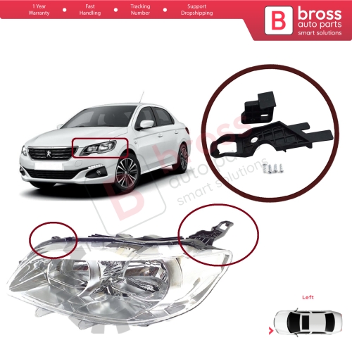 Headlight Holder Mount Repair Bracket Tab Set Left Side for Peugeot 301 2012-2017 Pre-Facelift 9675139480
