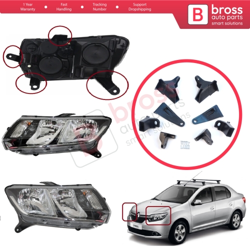 Headlight Holder Mount Repair Bracket Tab Set Left Right Side for Renault Symbol MK3 2013-2017 Pre-Facelift 260607796R 260106223R