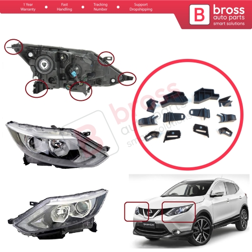Headlight Holder Mount Repair Bracket Tab Set Left Right Side for Nissan Qashqai MK2 J11 2013-2021 260604EH0A 260104EH0A