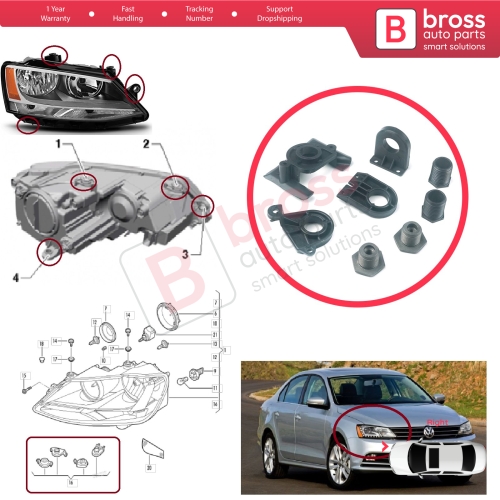 Headlight Holder Mount Repair Bracket Tab Set Right Side for VW Jetta MK6 A6 5C6 2010-2018 5C7998226