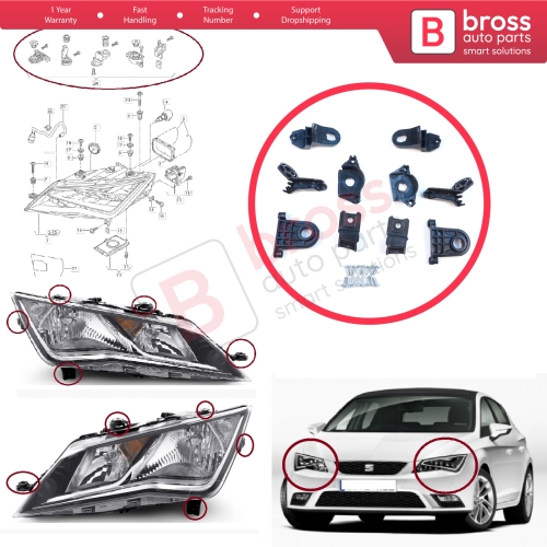 Headlight Holder Mount Repair Bracket Tab Set Left Right Side for Seat Leon MK3 5F 2012-2020 5F0998225 5F0998226
