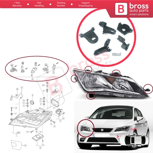 Headlight Holder Mount Repair Bracket Tab Set Right Side for Seat Leon MK3 5F 2012-2020 5F0998226