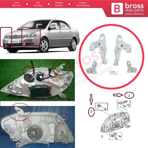 Headlight Holder Mount Repair Bracket Tab Set Left Right Side for Toyota Corolla MK9 E120 E130 Fielder Allex Runx 2000-2006 811701E480 811451E710