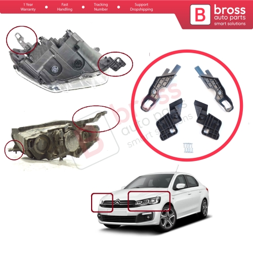 Headlight Holder Mount Repair Bracket Tab Set Left Right for Citroen C-Elysee 2012-2017 9675140080 9675140380