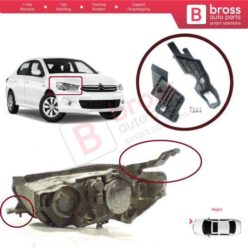 Headlight Holder Mount Repair Bracket Tab Set Right Side for Citroen C-Elysee 2012-2017 9675140380