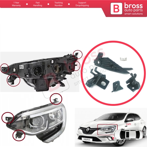 Headlight Holder Mount Repair Bracket Tab Set Left Side for Renault Megane BFB K9A B9A MK4 2016-On 260601571R