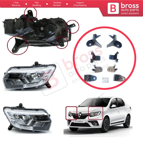Headlight Holder Mount Repair Bracket Tab Set Left Right Side for Renault Symbol MK3 Facelift 2017-On 260609154R 260102037R