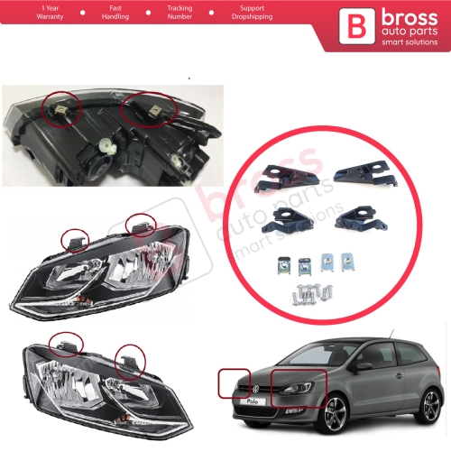 Headlight Holder Mount Repair Bracket Tab Set Left Right Side for VW Polo MK5 6R 6C 61 2009-2016 6C0998225 6R0998226