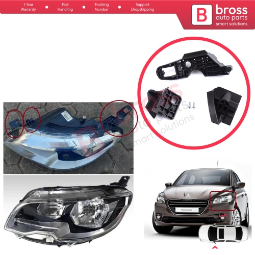 Headlight Holder Mount Repair Bracket Tab Set Left Side for Peugeot 301 2017-2024 Facelift 9817298380