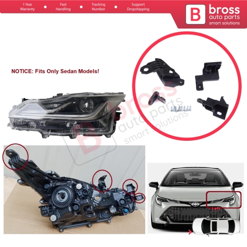Headlight Holder Mount Repair Bracket Tab Set Left Side for Toyota Corolla MK12 E21 2019-On Sedan 81150-02T51