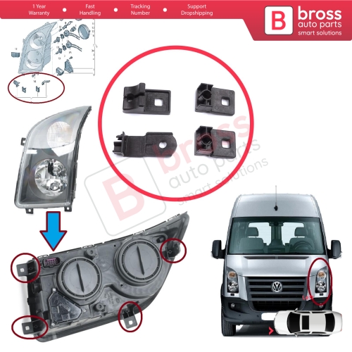 Left Side Headlight Holder Mount Repair Bracket Tab Set for VW Crafter MK1 2E 2F 2006-2017 2E0998225