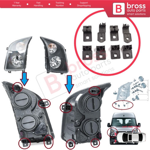 Headlight Holder Mount Repair Bracket Tab Set Left Right Side for VW Crafter MK1 2E 2F 2006-2017 2E0998225 2E0998226