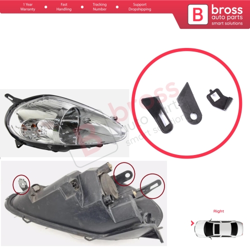 Right Side Headlight Holder Mount Repair Bracket Tab Set for Fiat Abarth Grande Punto MK3 199 2005-2013 89101373DX