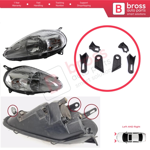 Headlight Holder Mount Repair Bracket Tab Left Right Side Set for Fiat Abarth Grande Punto MK3 199 2005-2013 89101372SX 89101373DX