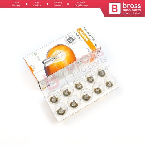 10-Piece Pack OSRAM 7528 21/5 W 12 V BAY15d ORIGINAL Series Bulbs with Metal Base