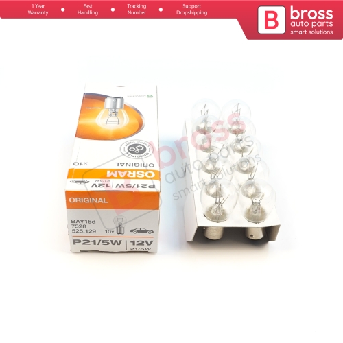 10-Piece Pack OSRAM 7528 21/5 W 12 V BAY15d ORIGINAL Series Bulbs with Metal Base