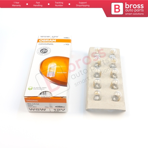 10-Piece Pack OSRAM 2825 W5W 12V ORIGINAL Series Clear Bulbs