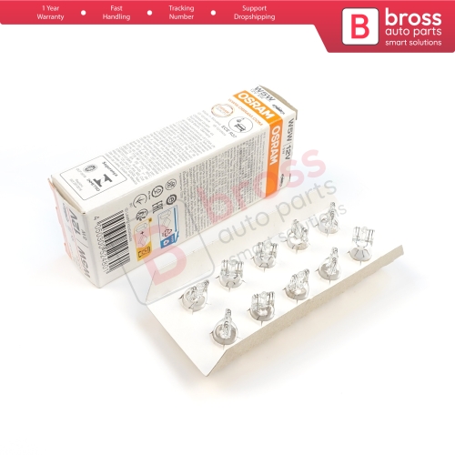 10-Piece Pack OSRAM 2825 W5W 12V ORIGINAL Series Clear Bulbs