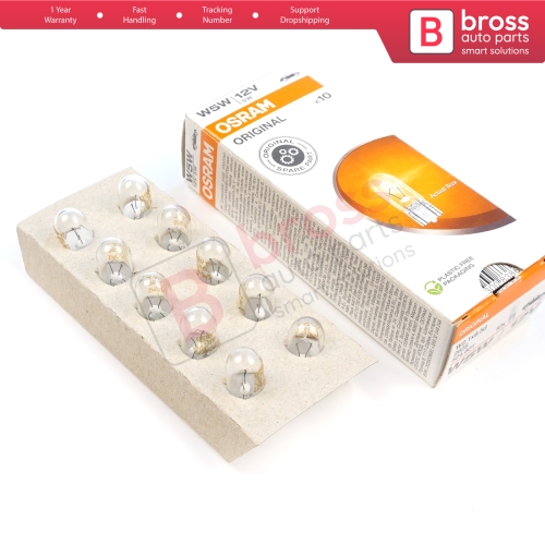 10-Piece Pack OSRAM 2825 W5W 12V ORIGINAL Series Clear Bulbs