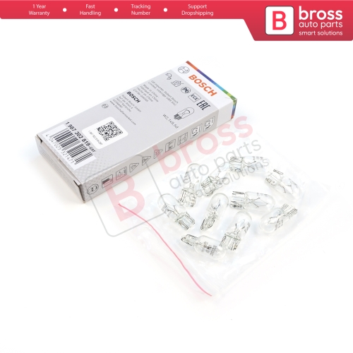 10-Piece Pack BOSCH 1987302819 Basic Eco Series W5W 12V 5W 501 Clear Bulbs