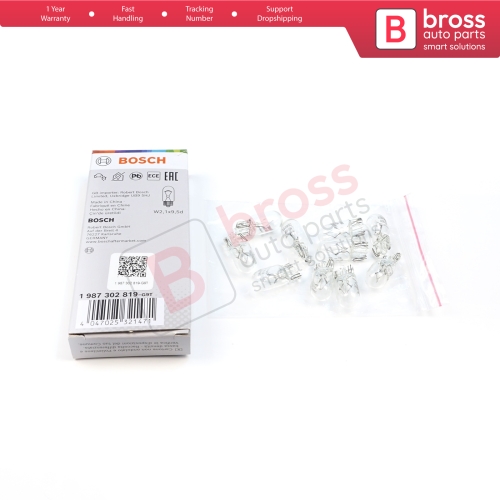 10-Piece Pack BOSCH 1987302819 Basic Eco Series W5W 12V 5W 501 Clear Bulbs