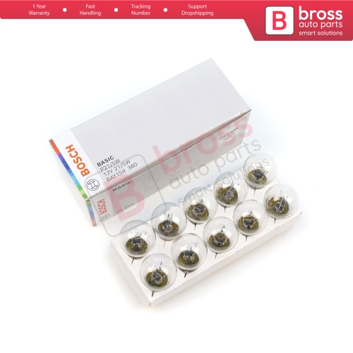10-Piece Pack BOSCH 1 987 302 814 P21/5 W 12 V BAY15d 380 Basic Series Bulbs with Metal Base