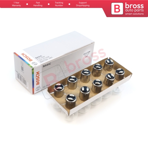 10-Piece Pack BOSCH 1 987 302 814 P21/5 W 12 V BAY15d 380 Basic Series Bulbs with Metal Base