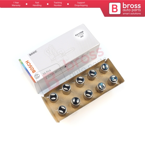 10-Piece Pack BOSCH 1 987 302 814 P21/5 W 12 V BAY15d 380 Basic Series Bulbs with Metal Base