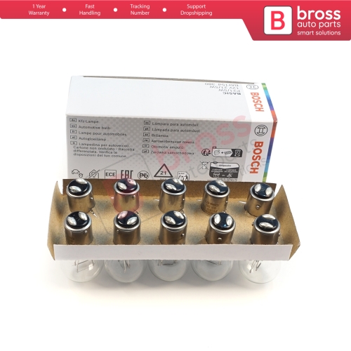 10-Piece Pack BOSCH 1 987 302 814 P21/5 W 12 V BAY15d 380 Basic Series Bulbs with Metal Base