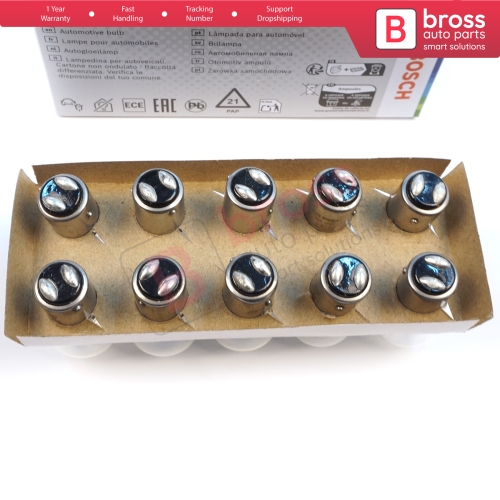 10-Piece Pack BOSCH 1 987 302 814 P21/5 W 12 V BAY15d 380 Basic Series Bulbs with Metal Base