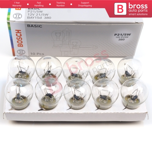 10-Piece Pack BOSCH 1 987 302 814 P21/5 W 12 V BAY15d 380 Basic Series Bulbs with Metal Base
