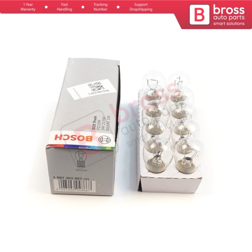 10-Piece Pack BOSCH 1 987 302 867 21/5 W 24 V BAY15d 334 Eco Truck Series Bulbs with Metal Base