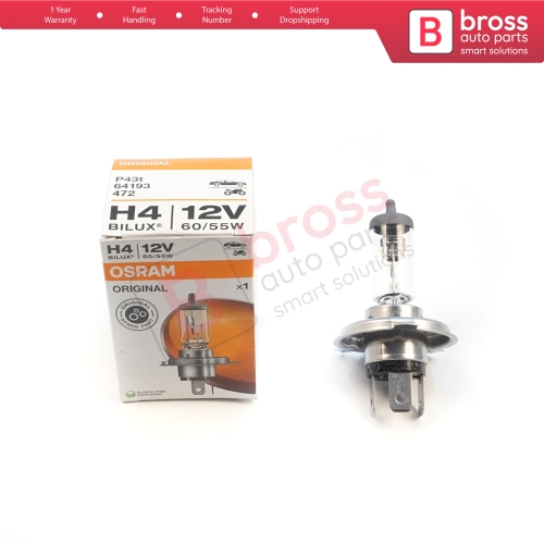 1 Piece OSRAM ORIGINAL 64193 12V 60/55W H4 P43t Halogen Bulb for Headlight Low-Beam High-Beam Fog Lamp